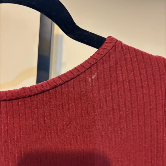 Farm Rio Burgundy Boat Neck Midi Dress Ribbed Long Sleeve - Picture 13 of 14